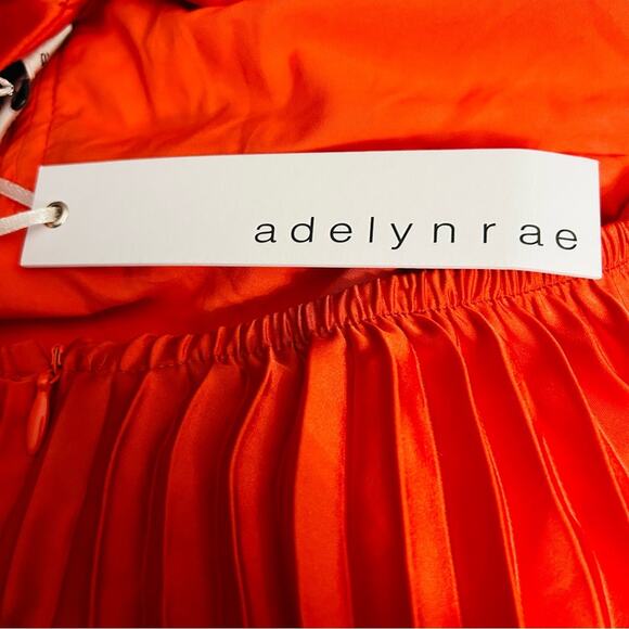 Adelyn Rae Pleated Skirt Ruched Bodice Satin Midi Dress Orange Small NWT - Picture 5 of 6